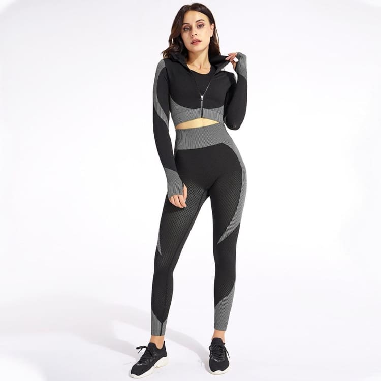 Ensemble de Yoga Sans Coutures en Nylon (Soutien-Gorge, Veste & Legging)