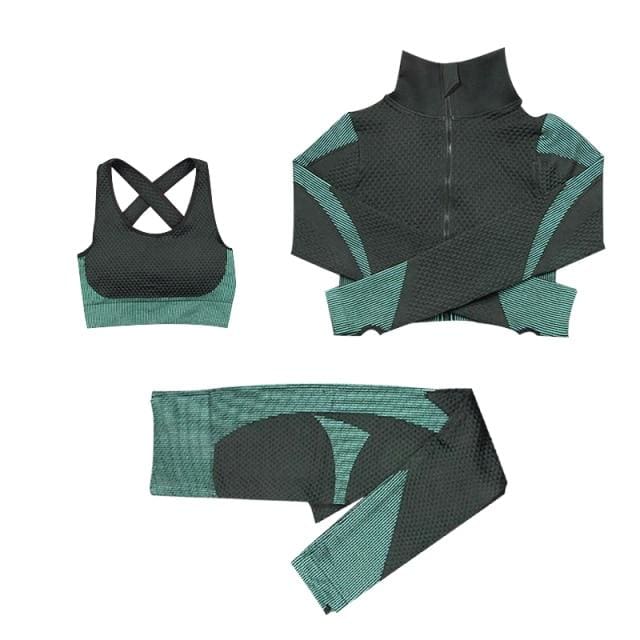 Ensemble de Yoga Sans Coutures en Nylon (Soutien-Gorge, Veste & Legging)