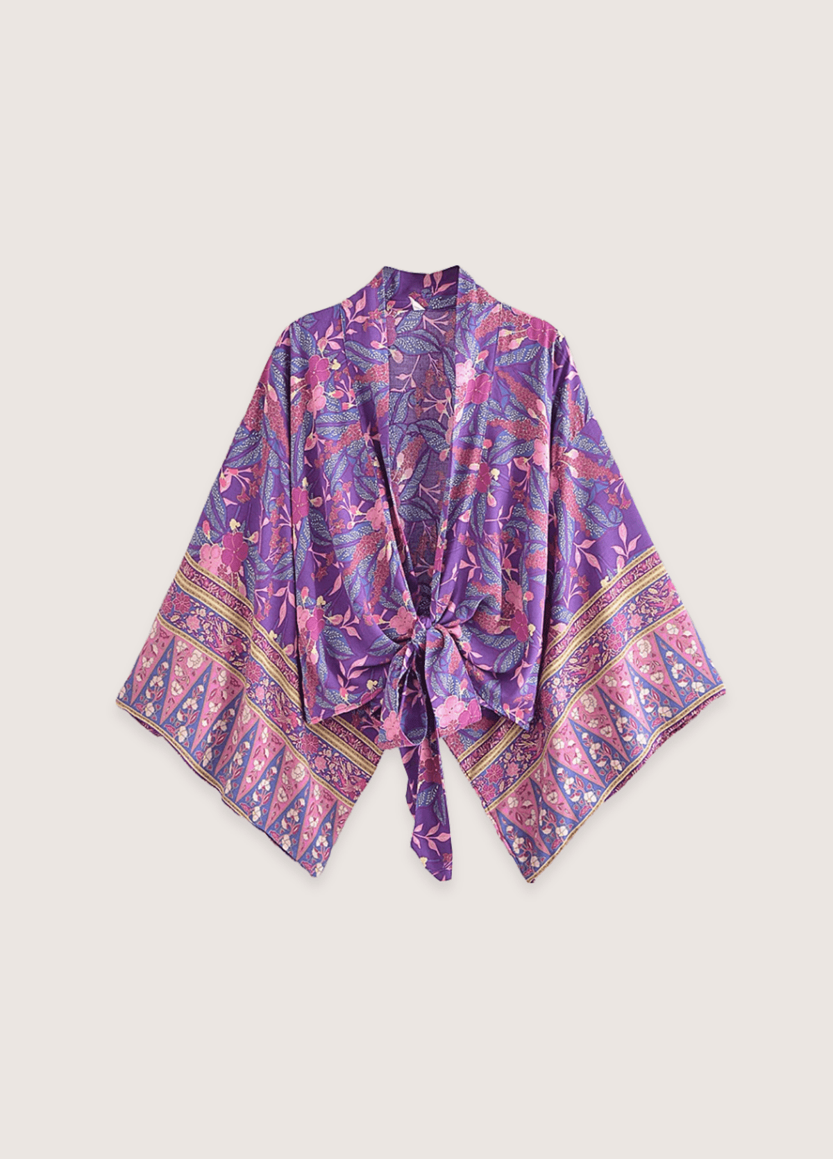 Ensemble kimono femme coton floral violet (veste + pantalon)