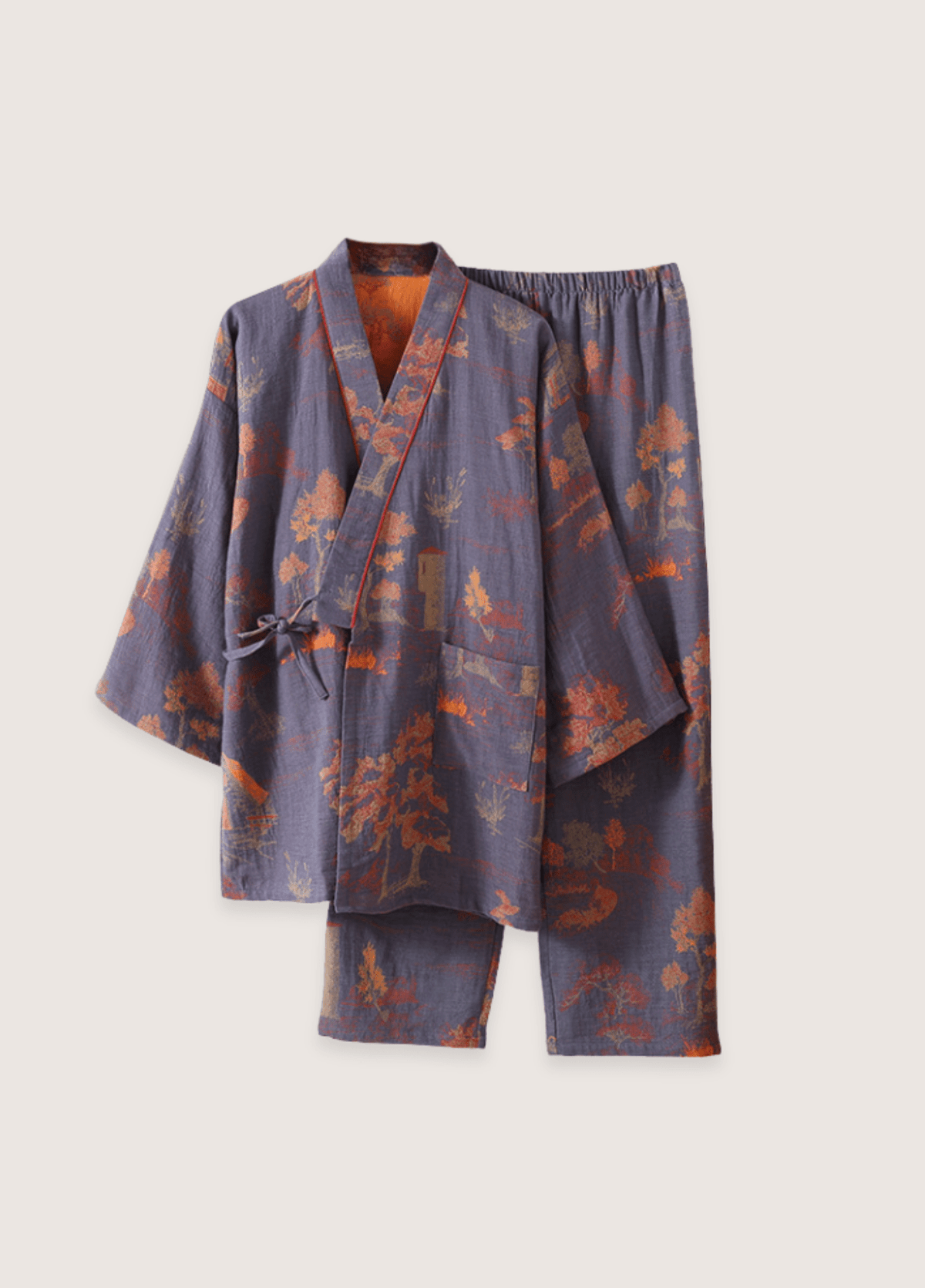 Ensemble pyjama kimono homme coton motif érable bleu – Momiji
