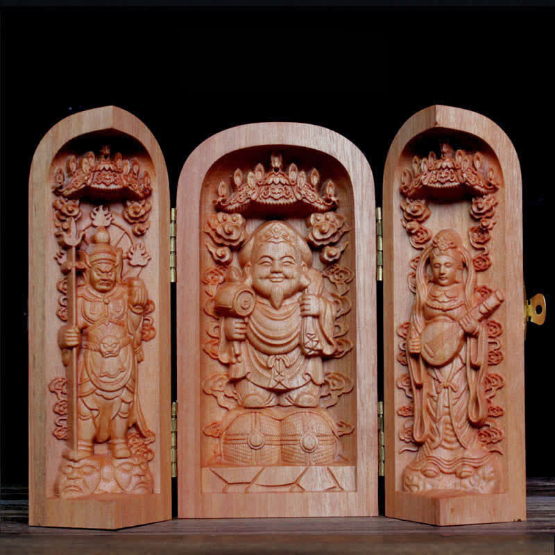 Autel de décoration pour la maison en bois de cerisier Bouddha Kwan Yin Avalokitesvara Compassion