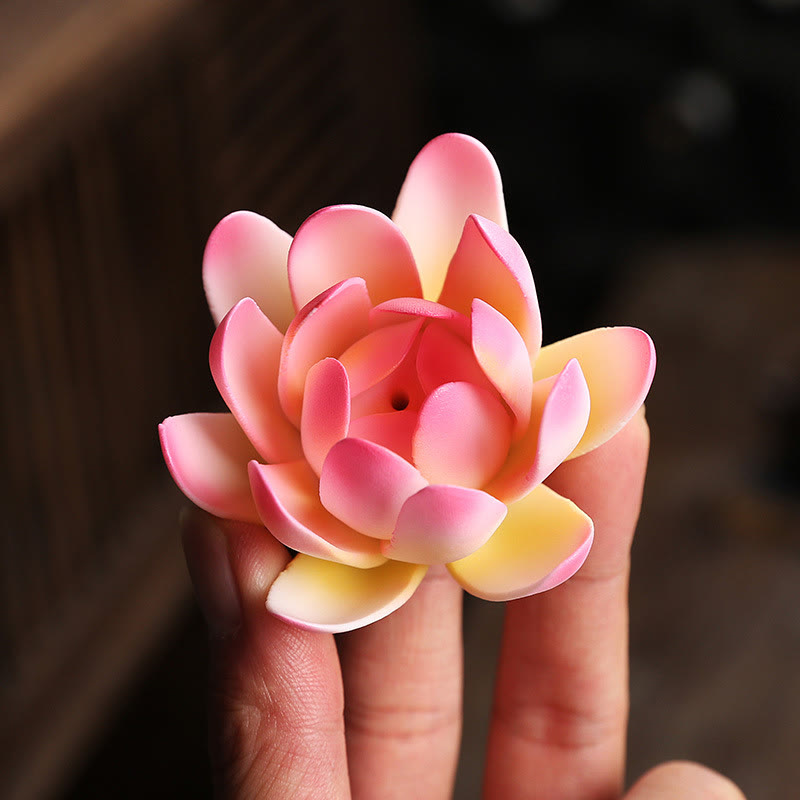 Porte-Encens Main de Bouddha Lotus Éveil en Argile Pourpre avec LED