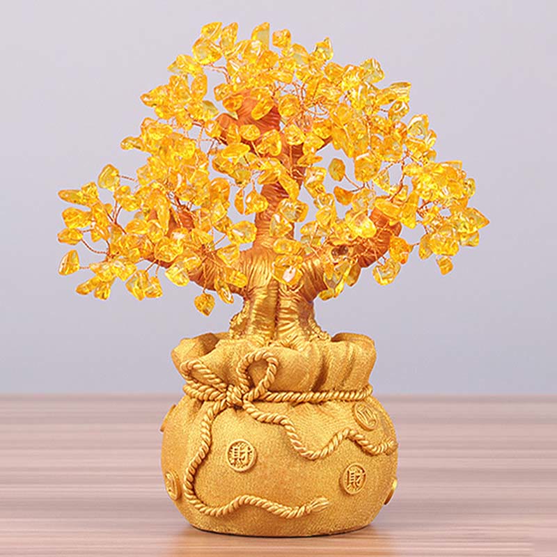 Citrine naturelle Ornement de pierre précieuse pour arbre à argent - Feng Shui pour la prospérité