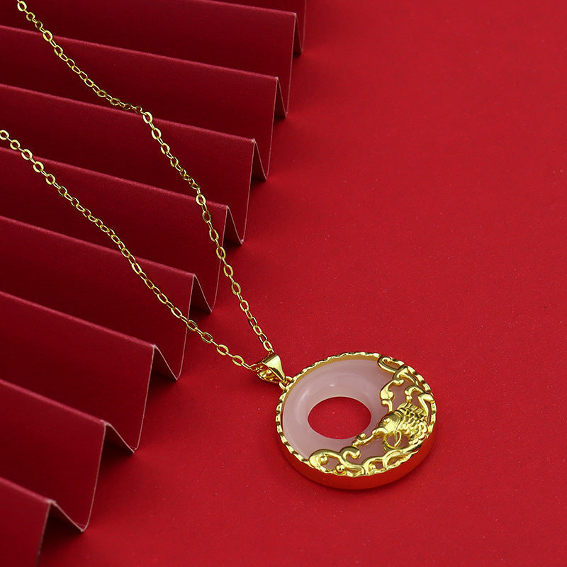 Collier Carpe Koï en Jade Blanc Naturel