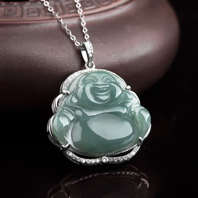 Collier Bouddha en Jade & Argent 925 – 45 cm (36×31 mm)