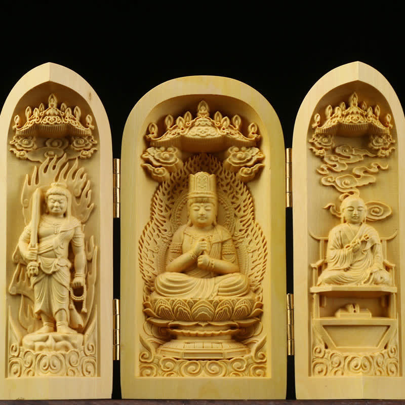 Autel Spirituel Sculpté en Bois de Buis pour Méditation et Prière