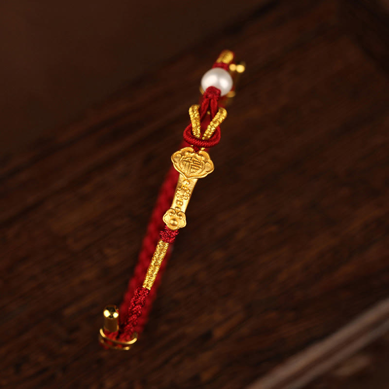 Bracelet Porte-Bonheur Ruyi Fu en Or 24 Carats & Fil Rouge Ajustable
