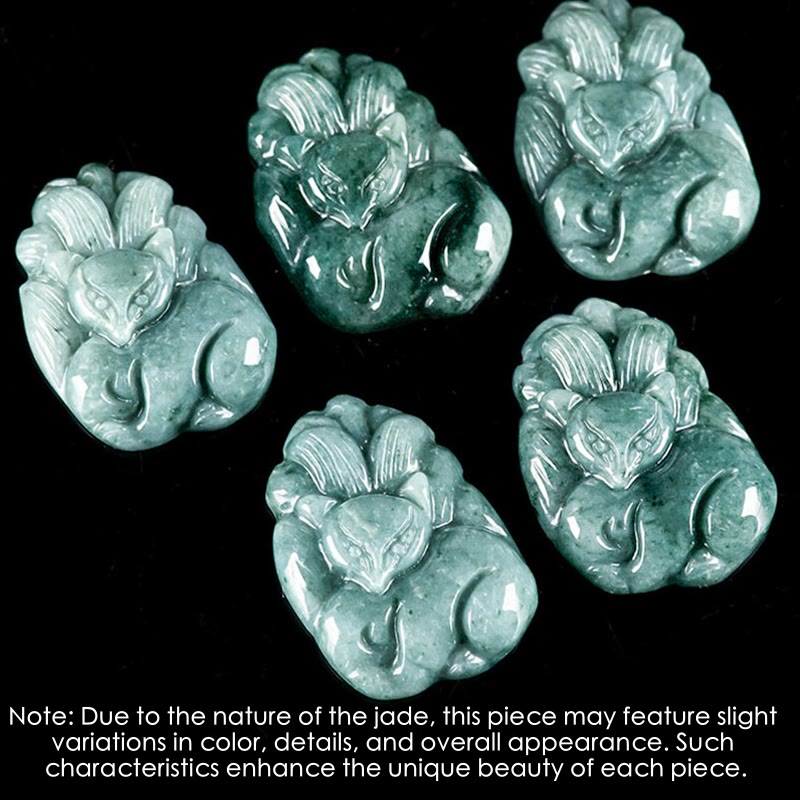 Collier de Prospérité Renard à Neuf Queues en Jade Vert Naturel – Pendentif Symbolique Unisexe