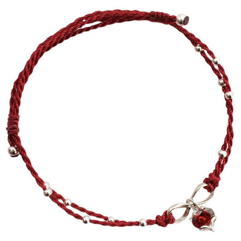 Bracelet de Cheville Spirituel Fil Rouge Cœur Infini (Ajustable)