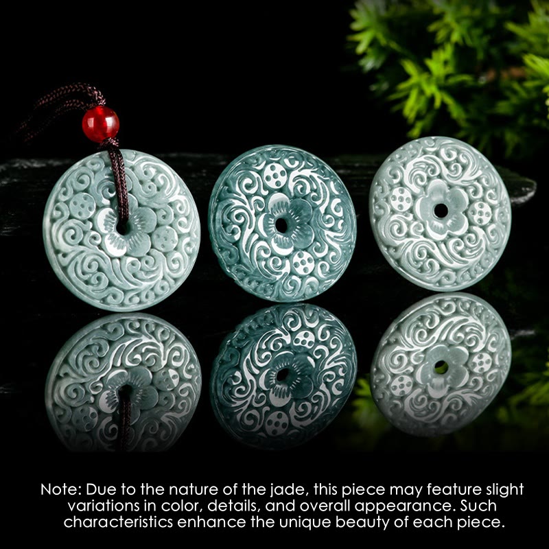 Pendentif Fleur de Jade Vert, Boucle de Paix & Harmonie