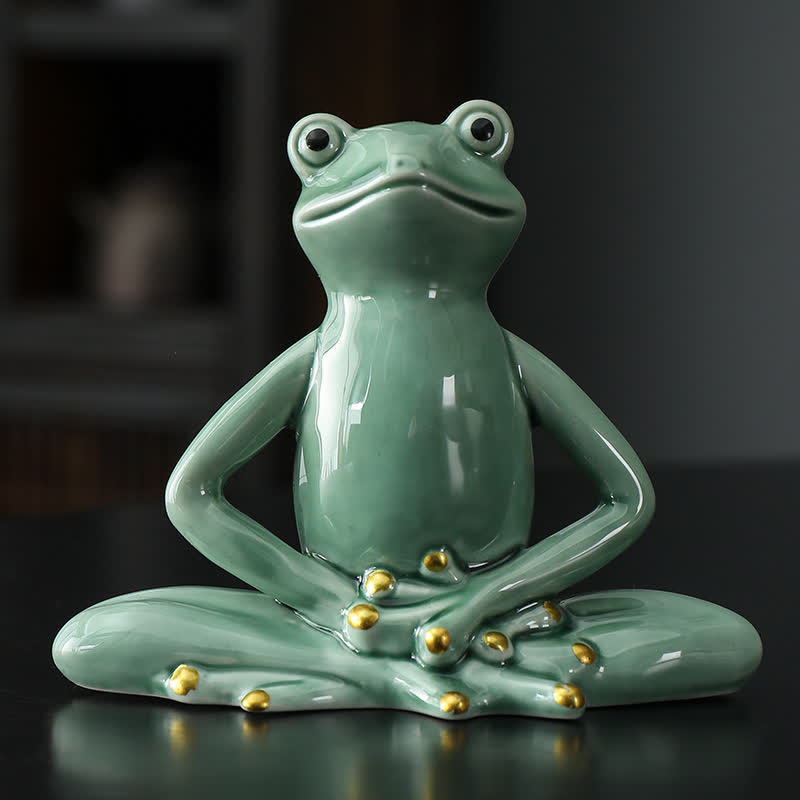 Statue décorative en céramique représentant une grenouille zen en méditation