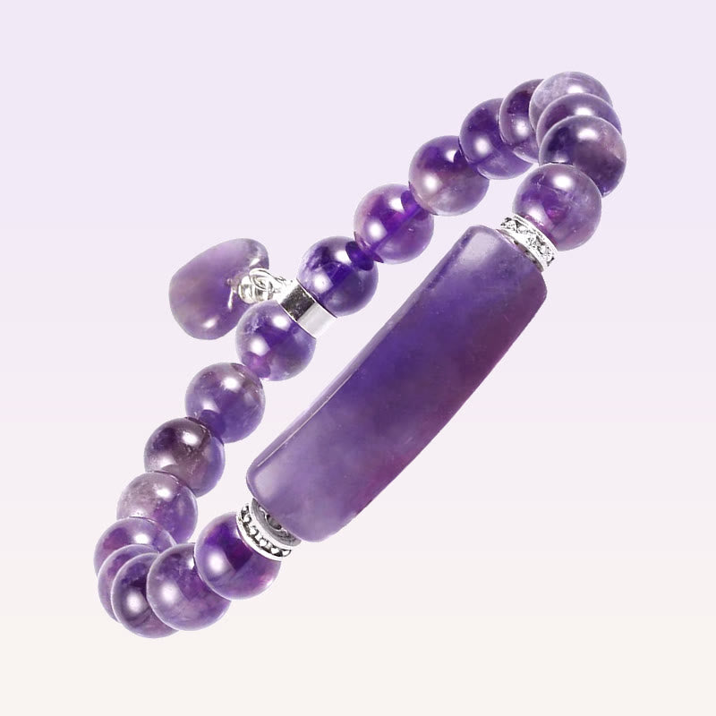 Bracelet en Améthyste Naturelle Forme Cœur 8 mm, Perles Artisanales