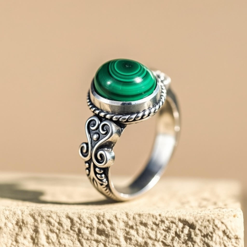 Bague “Purification & Harmonie” en Malachite – Équilibre Naturel & Élégance Minérale
