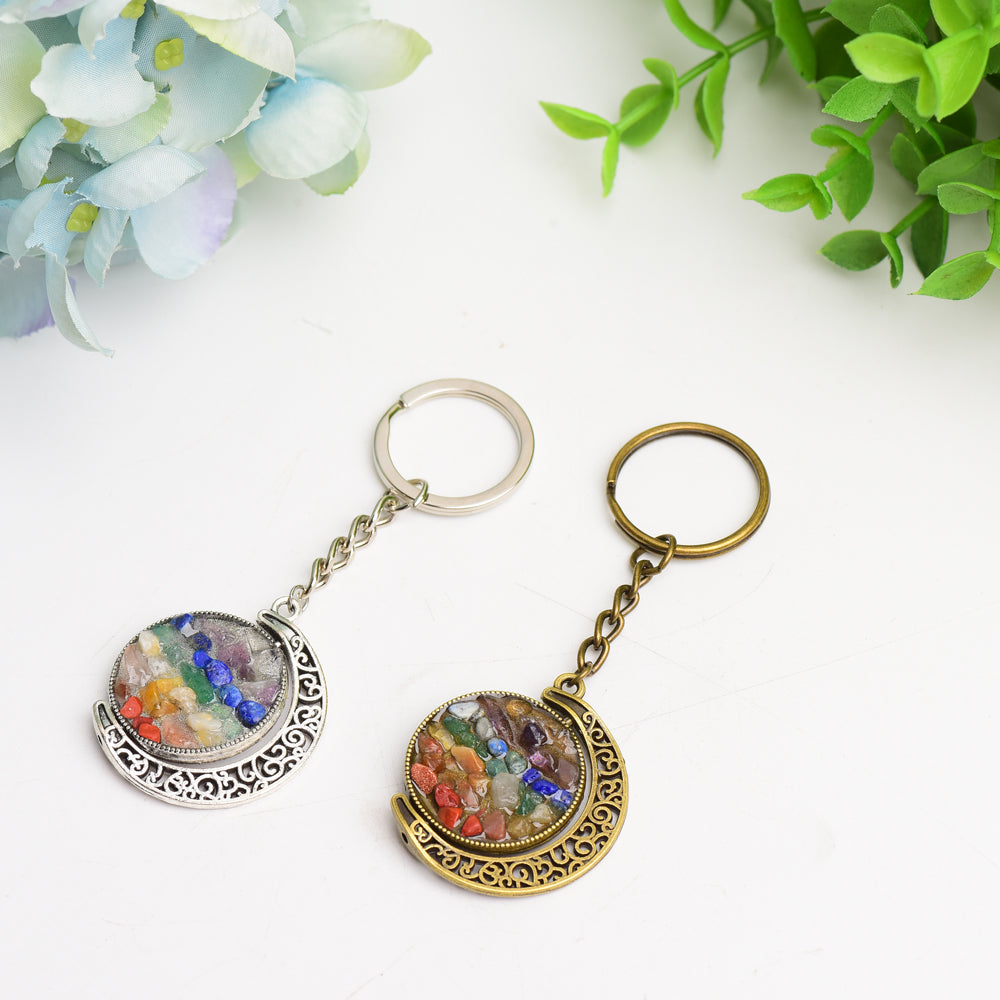 Porte-clés Lune Croissante Chakra Or ou Argent — Bijou Spirituel Symbolique (90 mm)