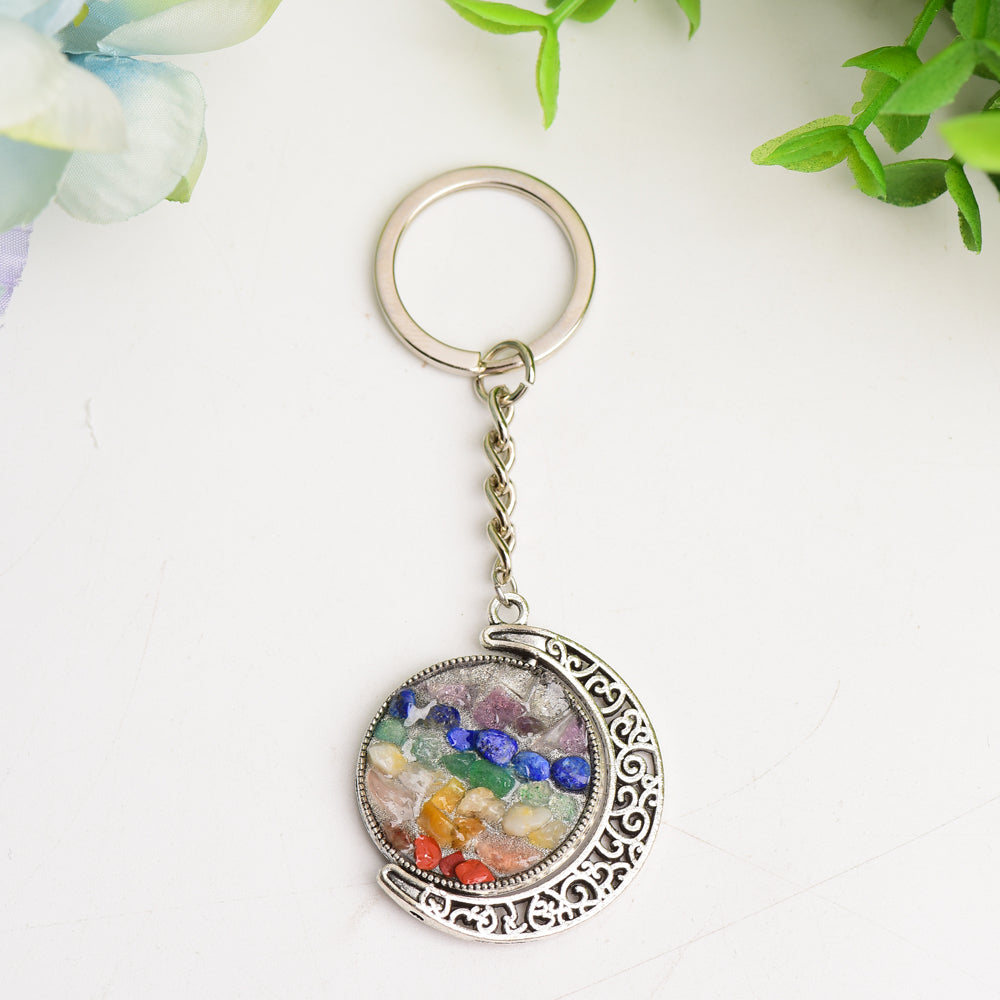 Porte-clés Lune Croissante Chakra Or ou Argent — Bijou Spirituel Symbolique (90 mm)
