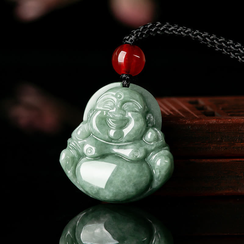 Collier Bouddha Rieur en Jade Vert Naturel