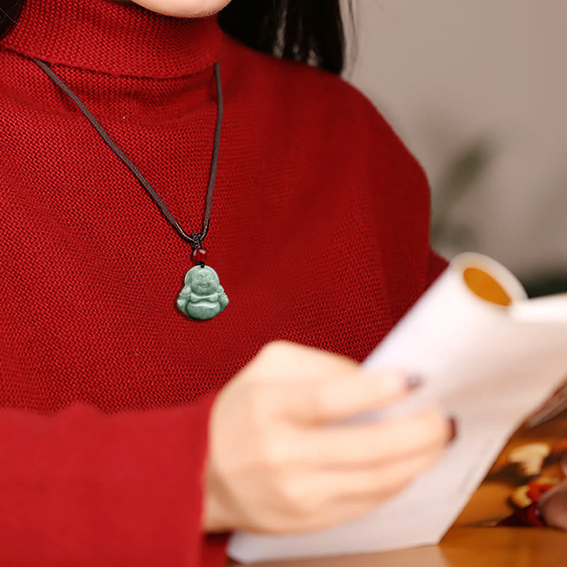 Collier Bouddha Rieur en Jade Vert Naturel