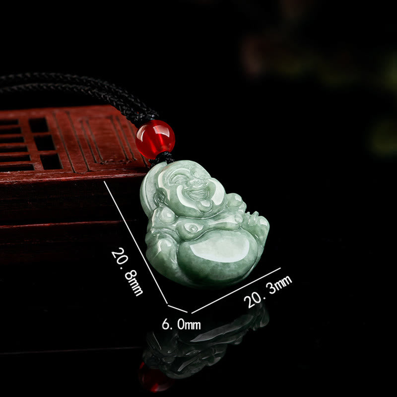 Collier Bouddha Rieur en Jade Vert Naturel