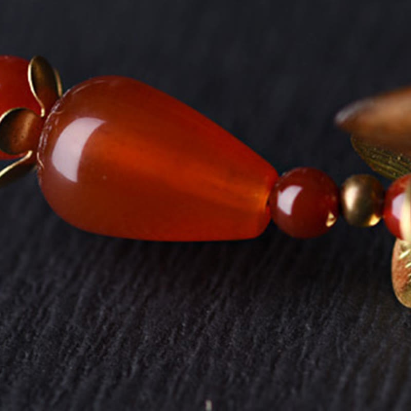 Pic à Cheveux Bois de Santal Vert & Agate Rouge – 16 cm
