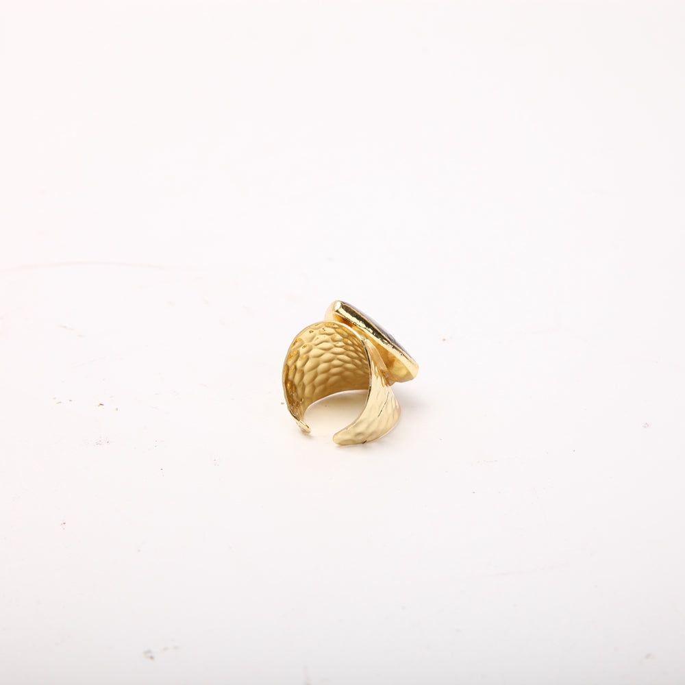 Bague Ajustable en Labradorite Naturelle & Finition Dorée – Anneau Martelé Unisexe