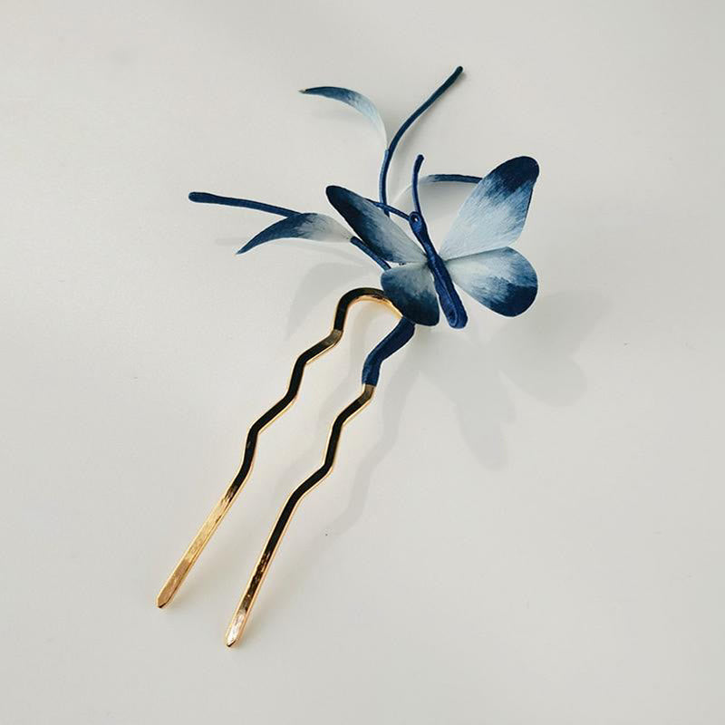 Broche & Pic à Cheveux Papillon Soie de Mûrier