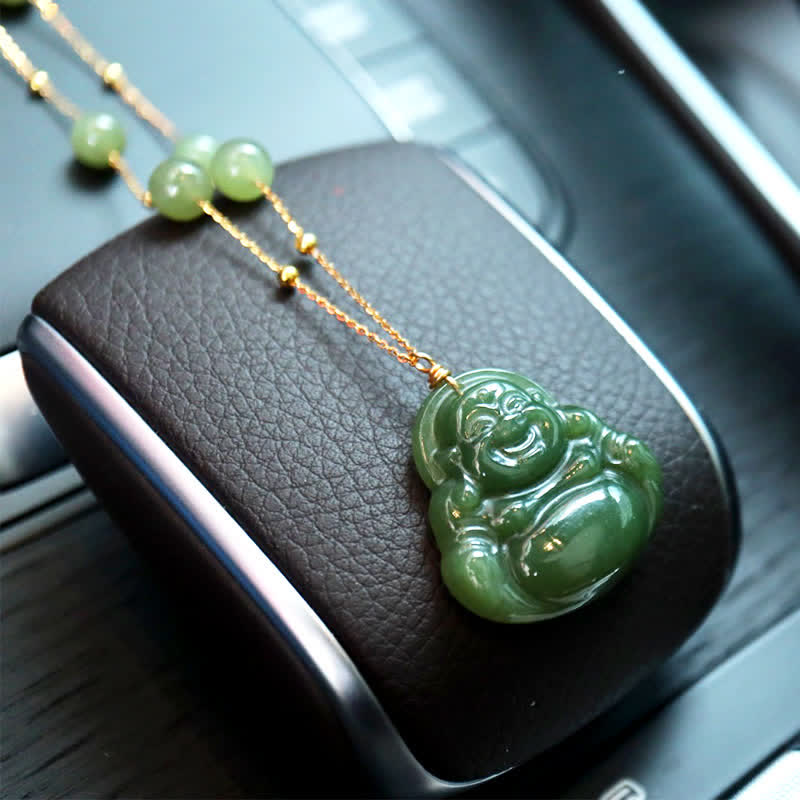 Collier Chance en Jade Hetian & Bouddha Rieur – 70 cm