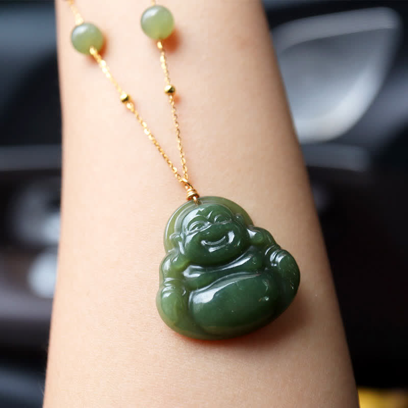 Collier Chance en Jade Hetian & Bouddha Rieur – 70 cm