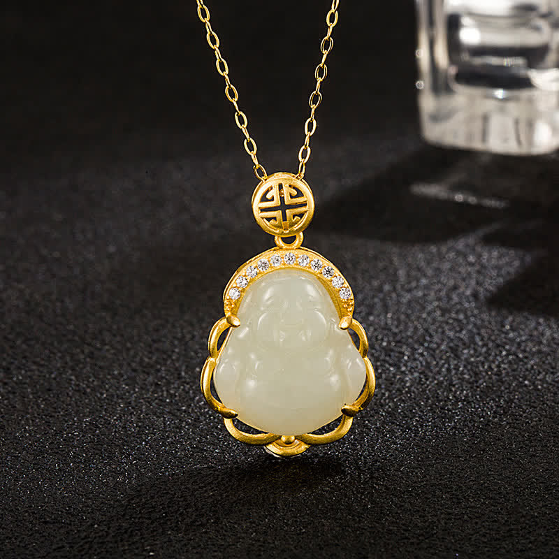 Collier Bouddha en Jade Blanc Hetian & Argent 925 – 40+5 cm