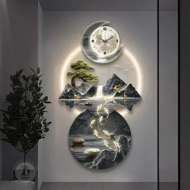 Décoration Murale Japonaise Lumineuse Contemporaine avec Horloge