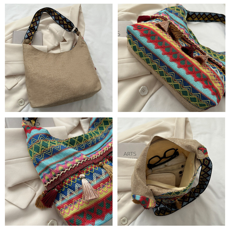 Sac à bandoulière bohème femme motif hippie – Polyester – 30 cm