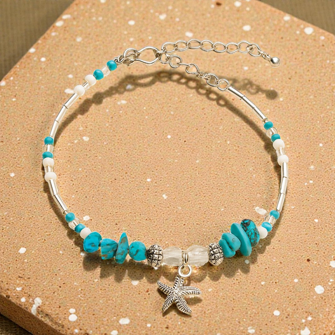 Bracelet de Cheville Étoile de Mer en Turquoise