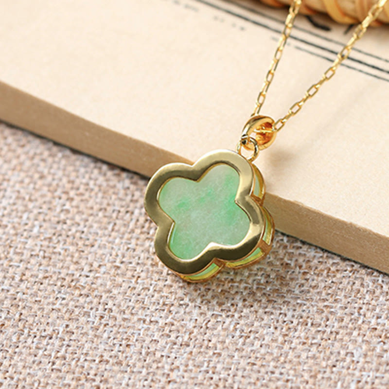Collier Porte-Bonheur en Jade Naturel Trèfle à Quatre Feuilles