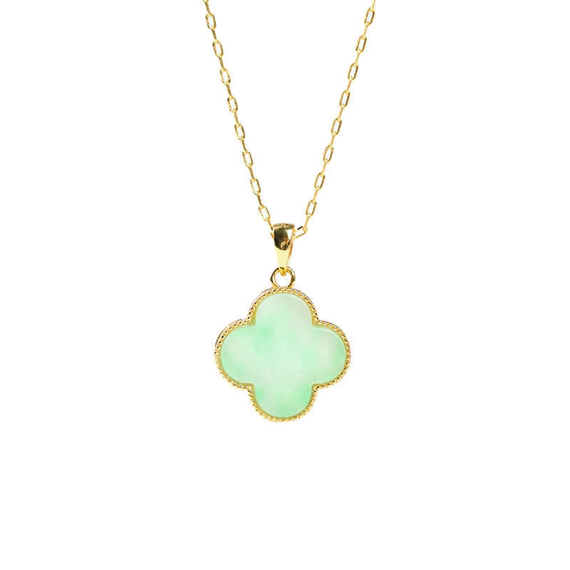 Collier Porte-Bonheur en Jade Naturel Trèfle à Quatre Feuilles