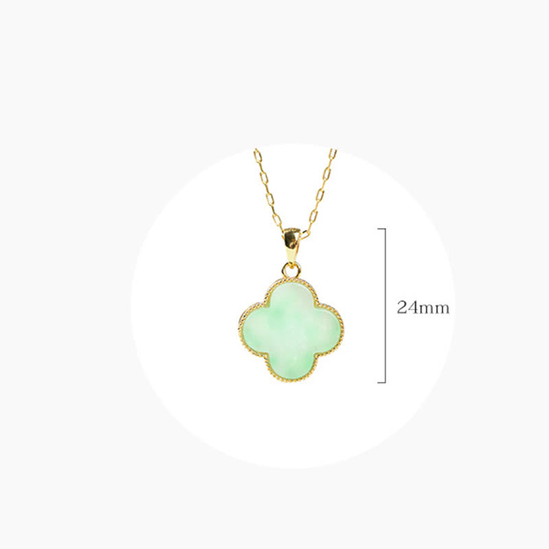 Collier Porte-Bonheur en Jade Naturel Trèfle à Quatre Feuilles