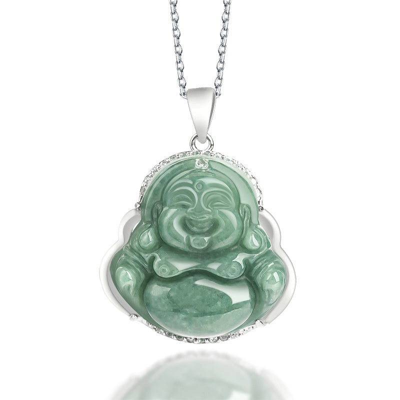 Collier Bouddha Rieur en Jade & Argent 925 – 45 cm