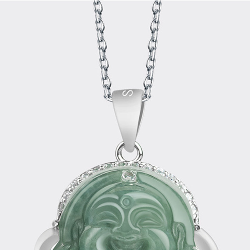 Collier Bouddha Rieur en Jade & Argent 925 – 45 cm