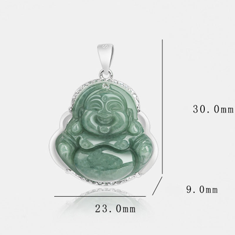 Collier Bouddha Rieur en Jade & Argent 925 – 45 cm