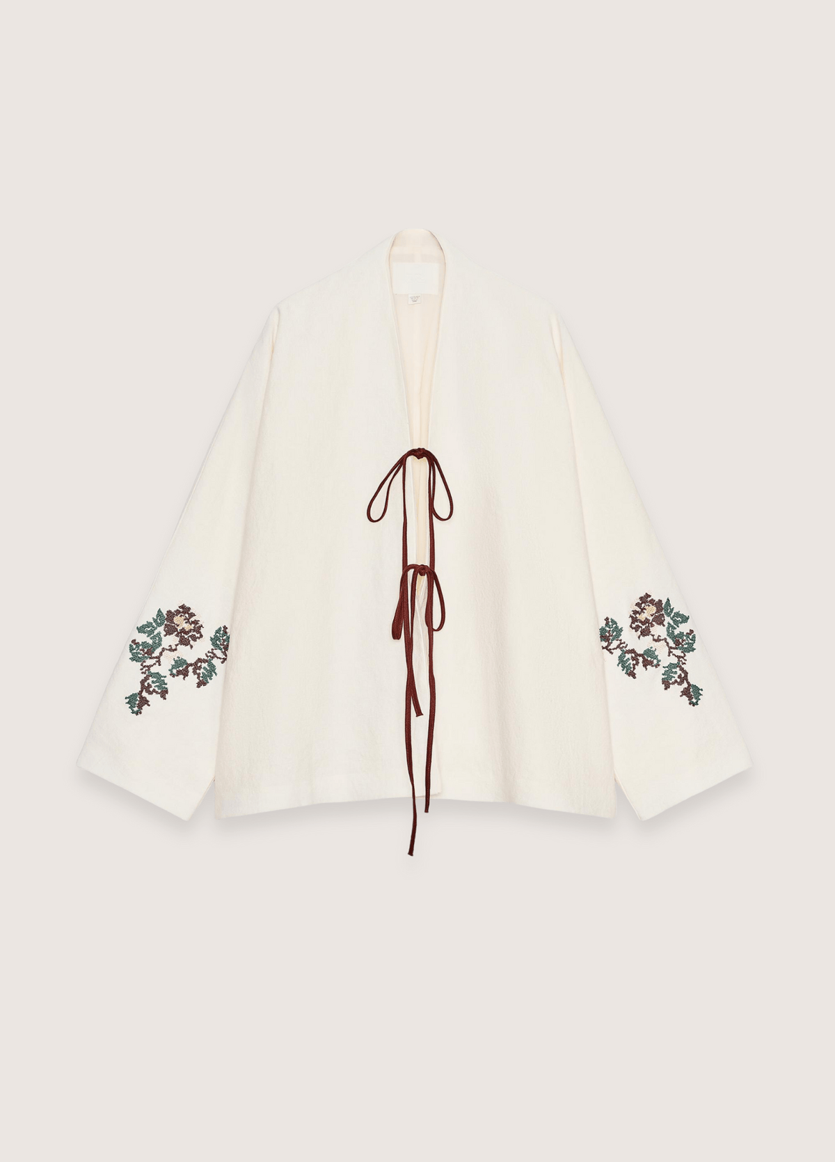 Kimono court femme lin motif pivoine beige – Apolline