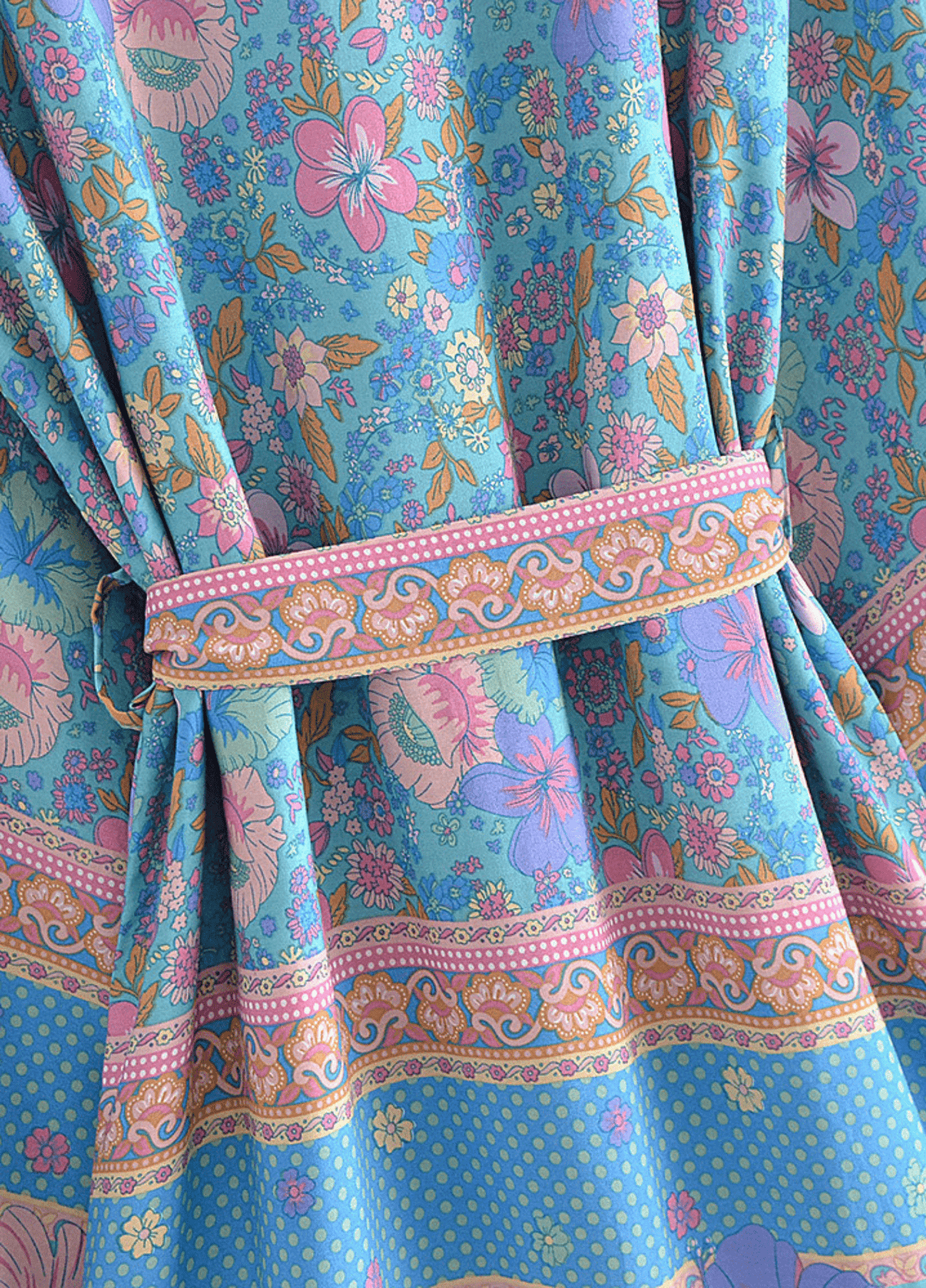 Kimono court femme coton floral bleu