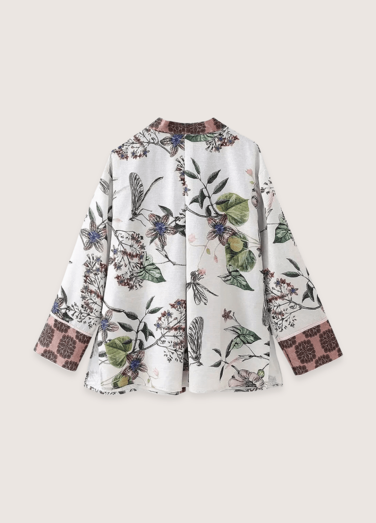 Kimono court femme motif pivoine blanc – Yoko