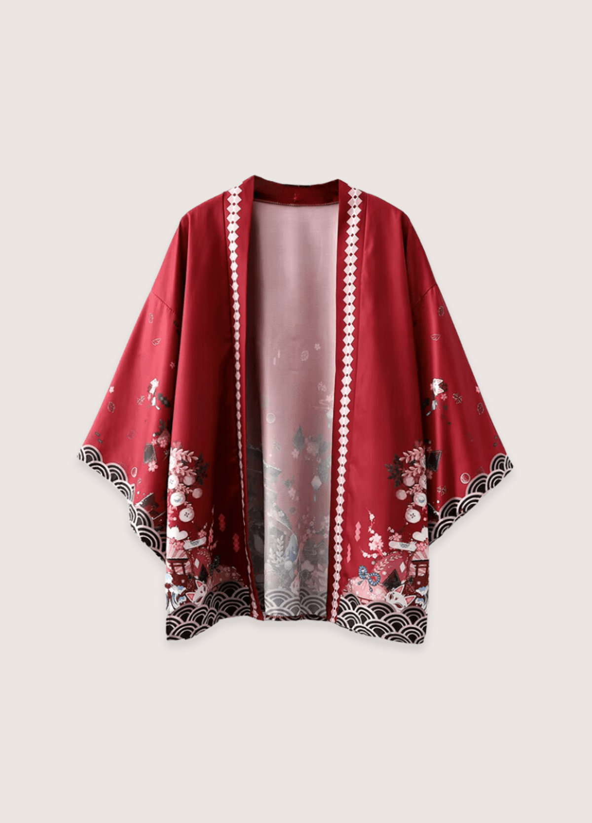 Kimono mixte motif cerisier rouge – Rouge Mystique