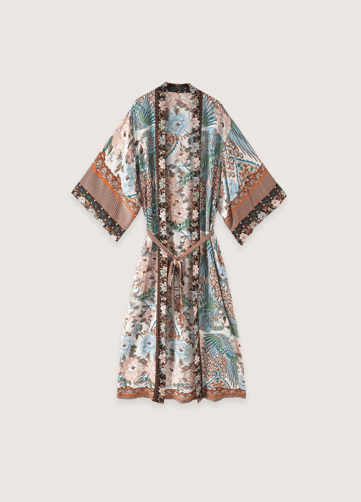 Kimono long femme coton motif chrysanthème blanc