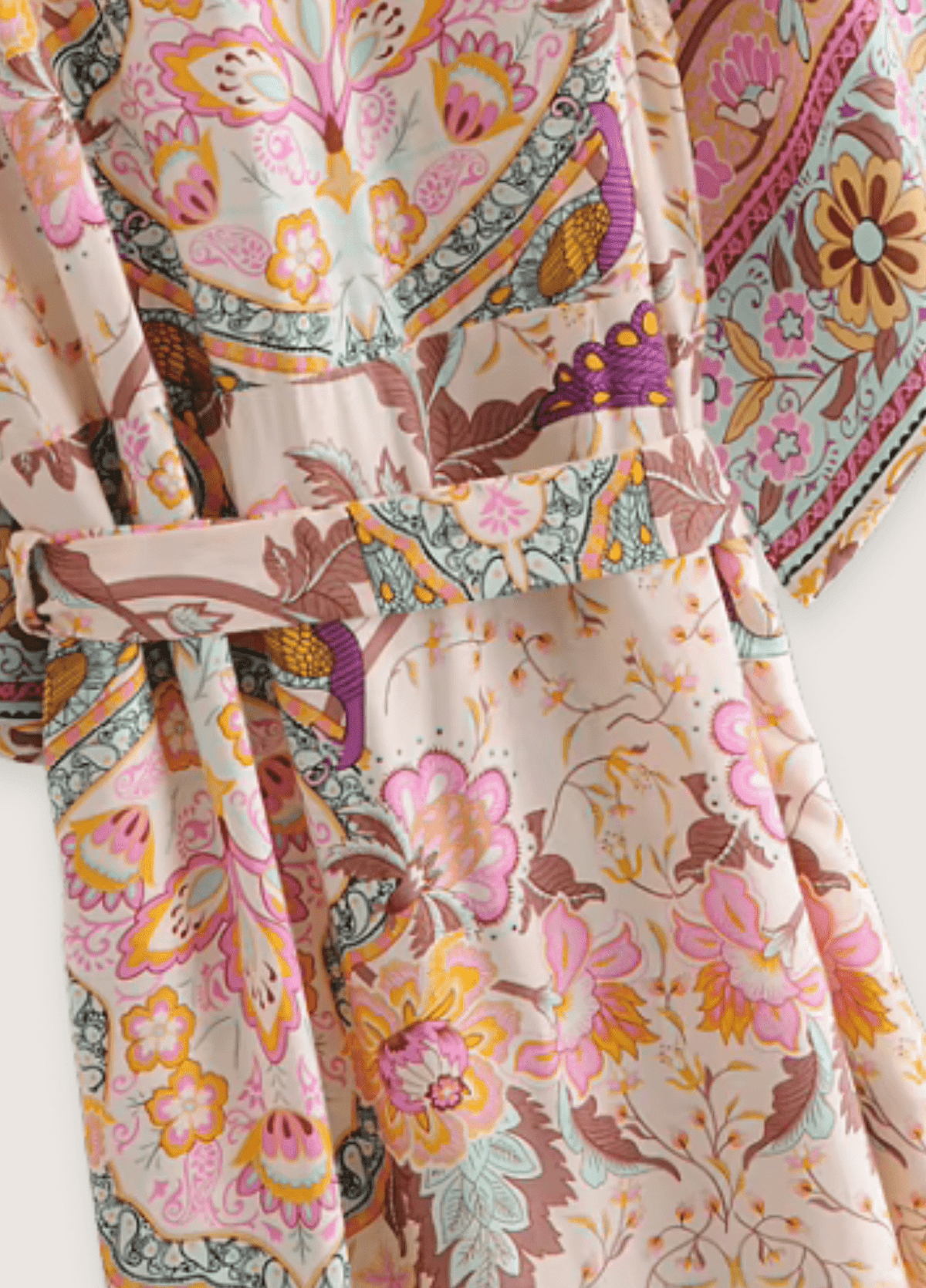 Kimono long femme viscose floral rose