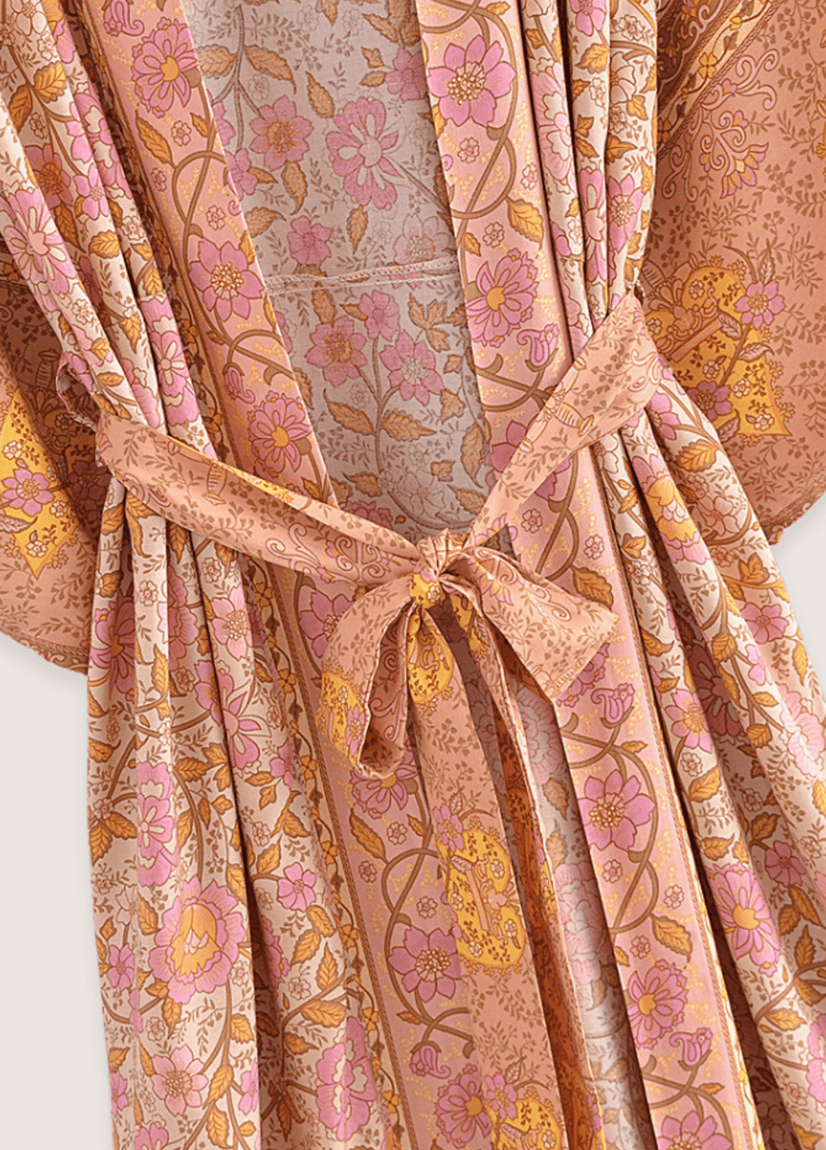Kimono long femme coton floral rose (saumon)