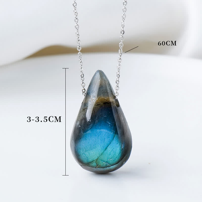 Collier Pendentif Goutte d’Eau en Labradorite Naturelle