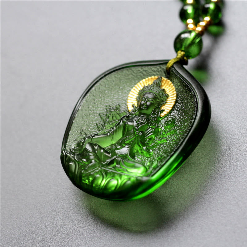Pendentif Tara Verte en Cristal Liuli – Amulette de Protection Spirituelle (46 mm)