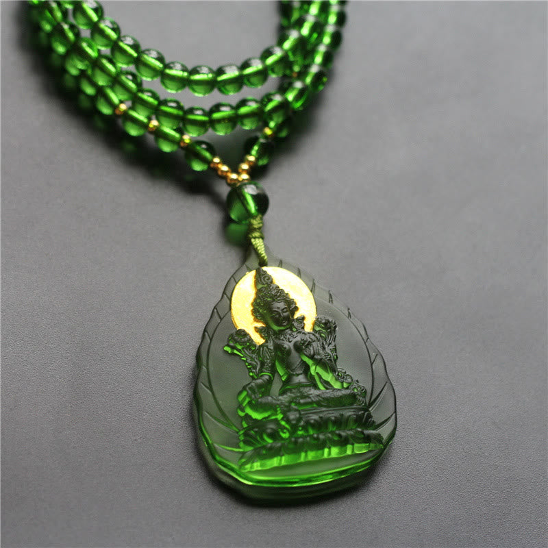Pendentif Tara Verte en Cristal Liuli – Amulette de Protection Spirituelle (46 mm)