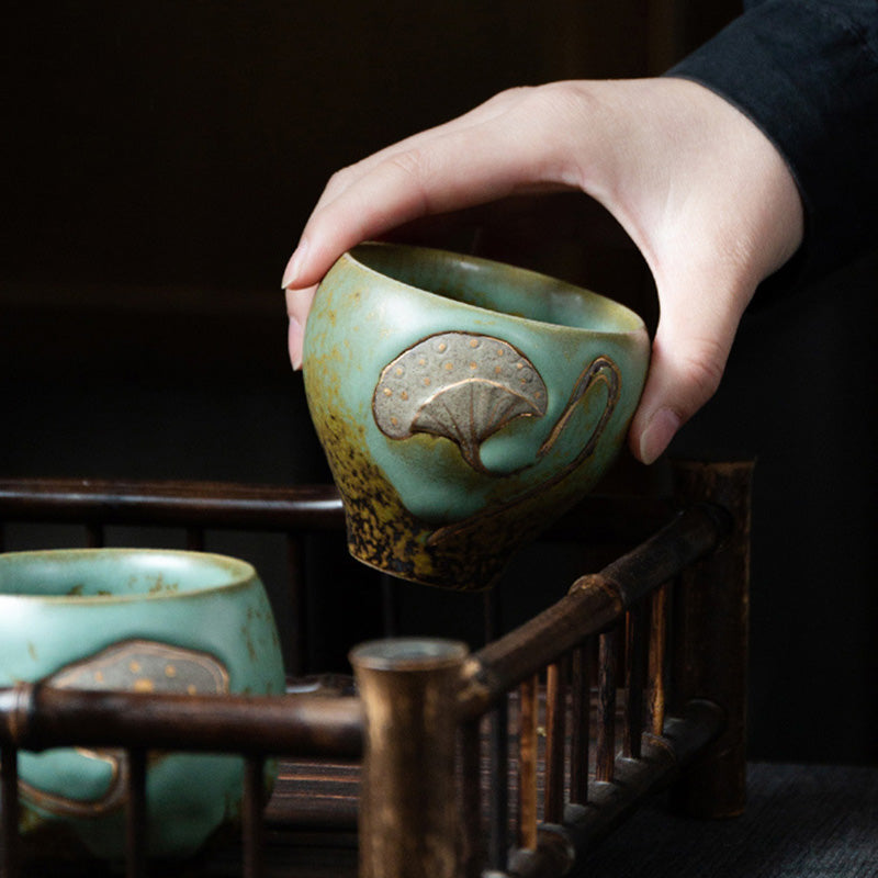 Tasse à Thé en Céramique Gravée Gousse de Lotus (120 ml / 155 ml)