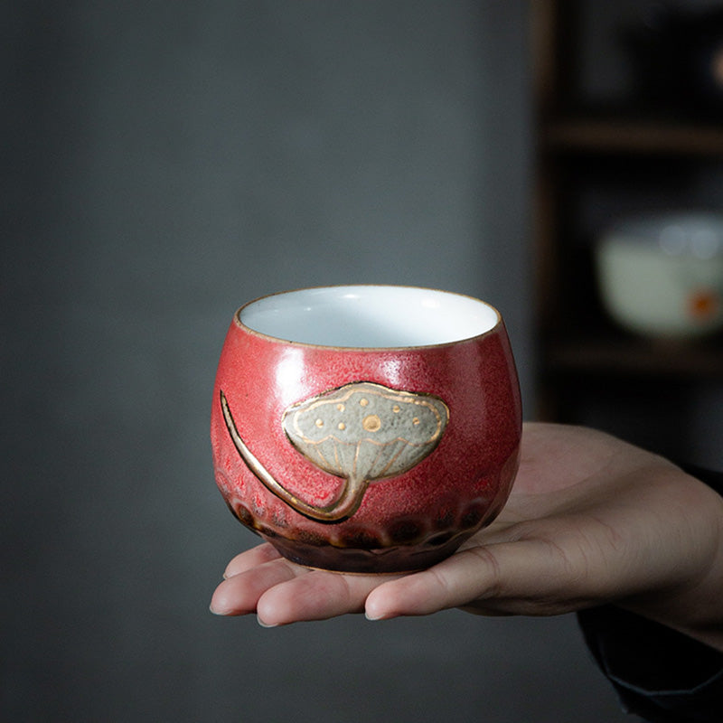 Tasse à Thé en Céramique Gravée Gousse de Lotus (120 ml / 155 ml)