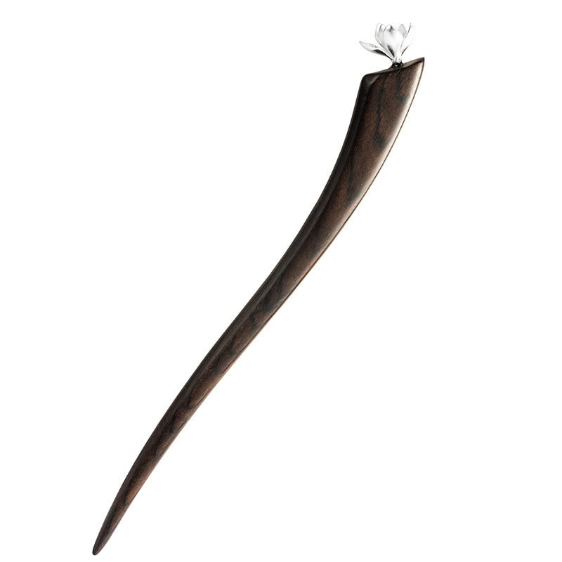 Pic à Cheveux Magnolia Ébène & Argent 925 – 18.3cm